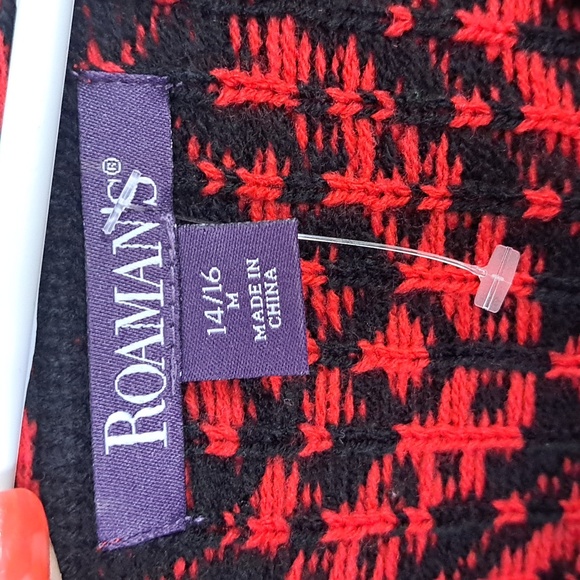 Roman's Red/Black Boho Wide Sleeve V-Neck Sweater. Size 14/16 - Picture 6 of 7